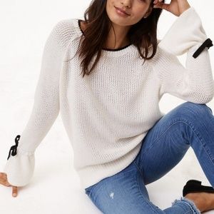 Loft cream Knit Bell sleeve bow sweater